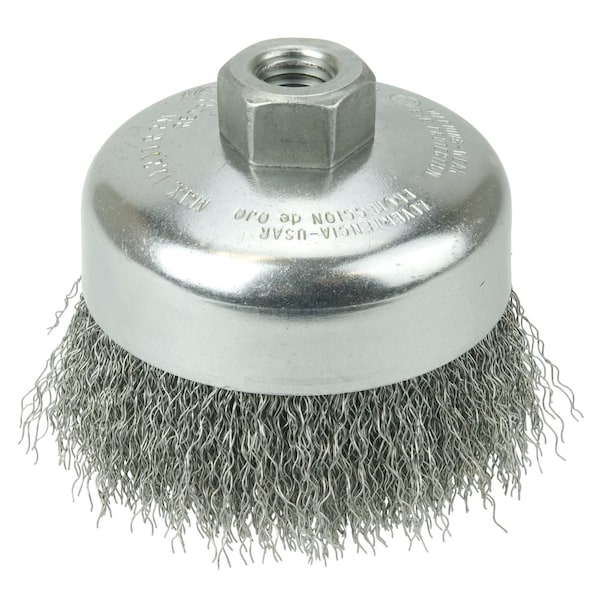 Weiler 4" Crimped Wire Cup Brush .0118" Steel Fill 5/8"-11 UNC Nut 14016 - main